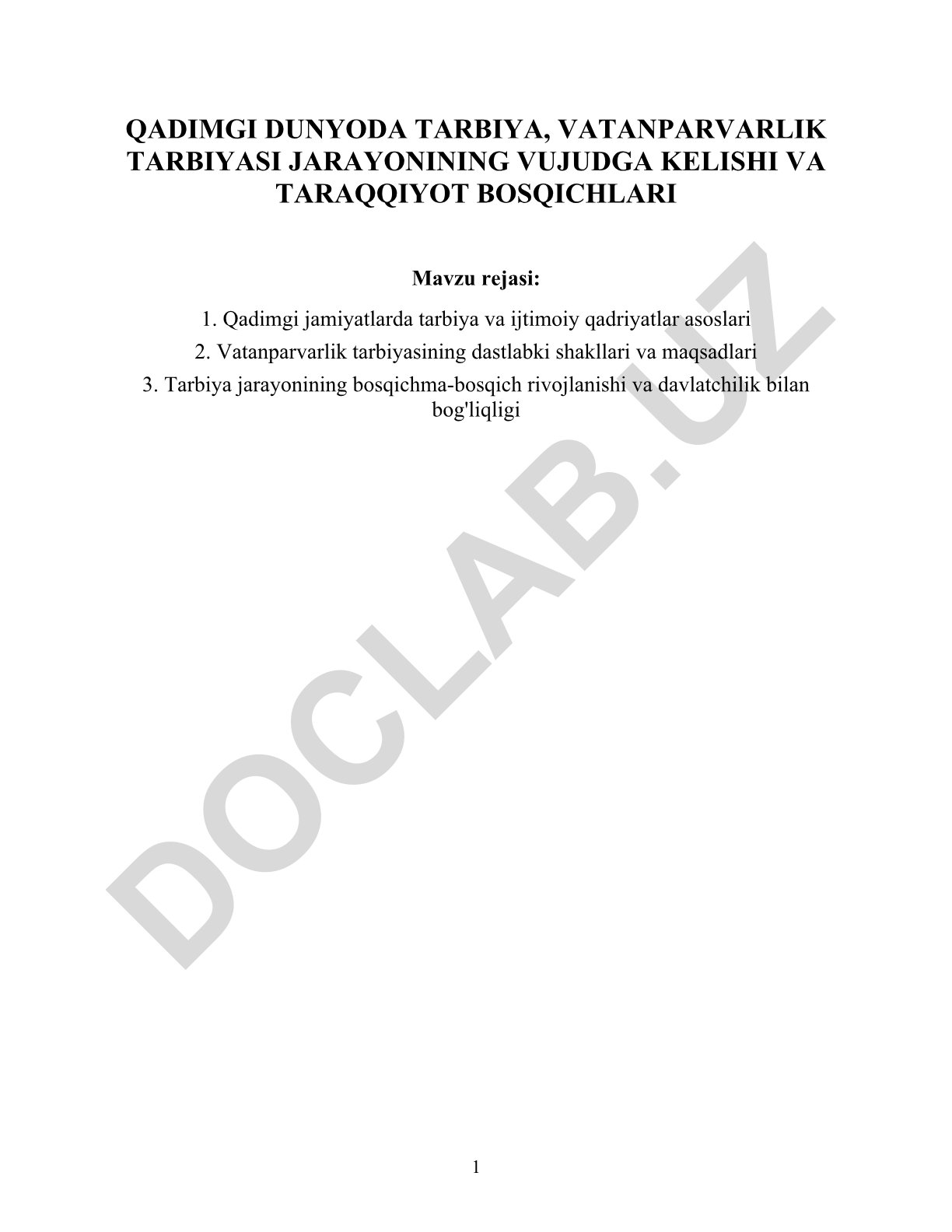 Qadimgi dunyoda tarbiya va vatanparvarlik tarbiyasining vujudga kelishi va taraqqiyoti