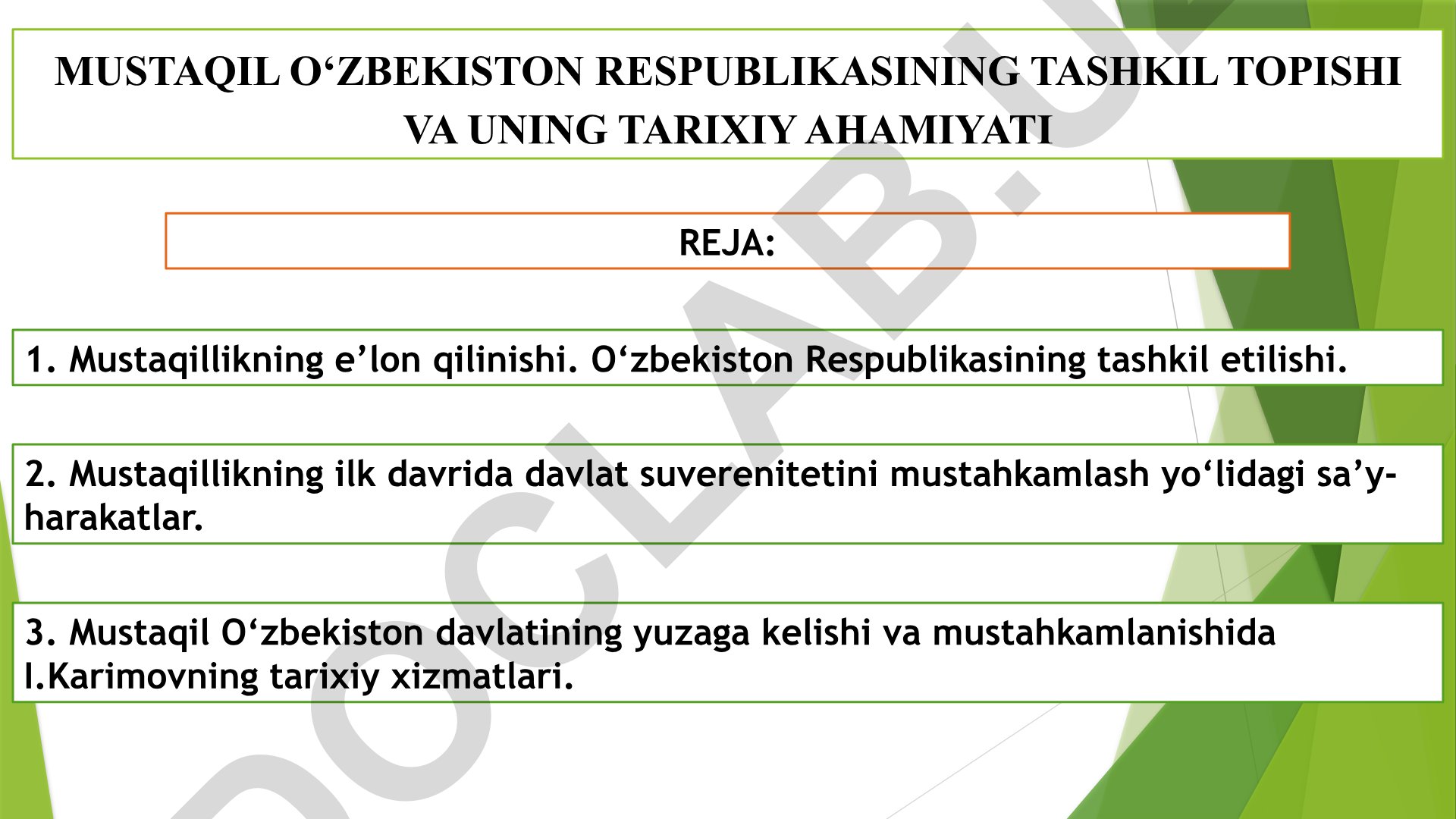 Mustaqil O‘zbekiston Respublikasining tashkil topishi va uning tarixiy ahamiyati