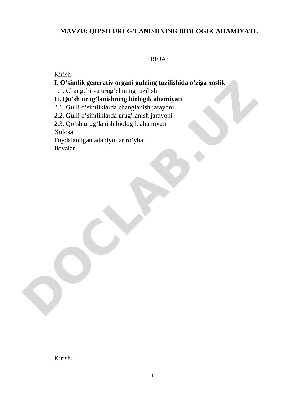Qo'sh urug'lanishning biologik ahamiyati