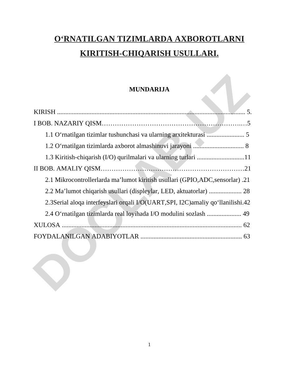 O‘rnatilgan tizimlarda axborotlarni kiritish-chiqarish usullari