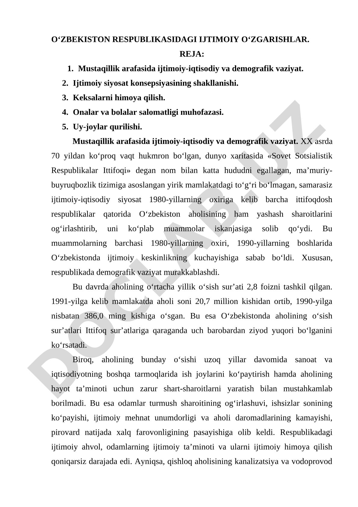 O'zbekiston Respublikasidagi ijtimoiy o'zgarishlar