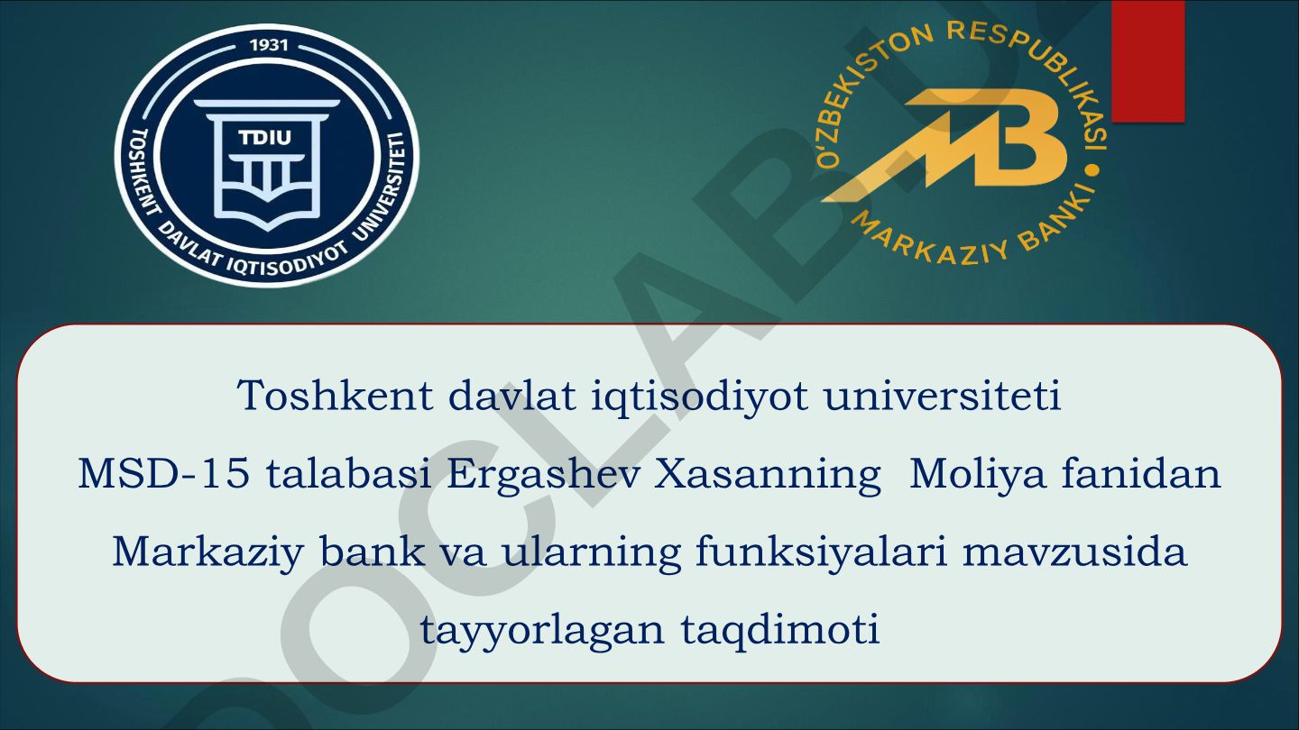 Markaziy bank va ularning funksiyalari
