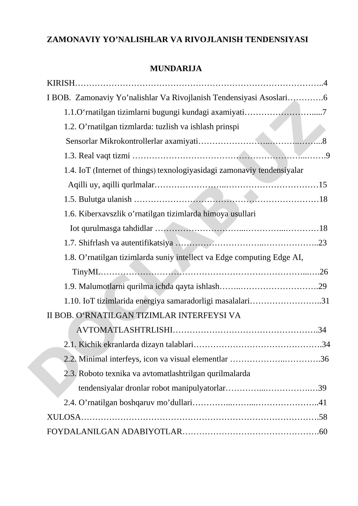 Zamonaviy yo'nalishlar va rivojlanish tendensiyasi