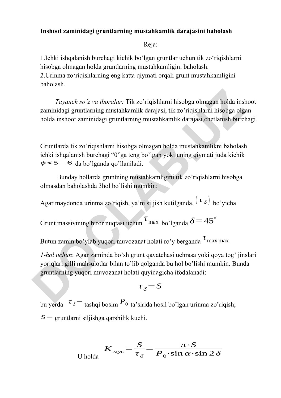 Inshoot zaminidagi gruntlarning mustahkamlik darajasini baholash