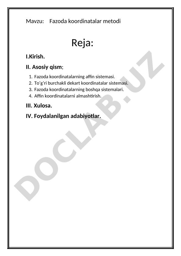Fazoda koordinatalar metodi