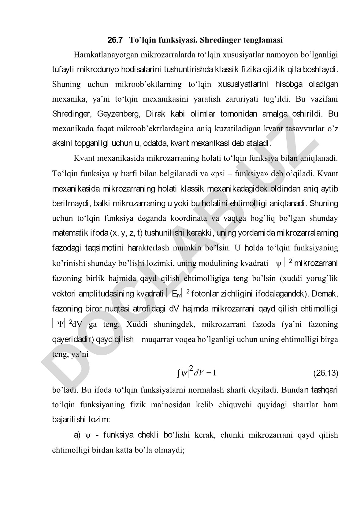 To'lqin funksiyasi va Shredinger tenglamasi