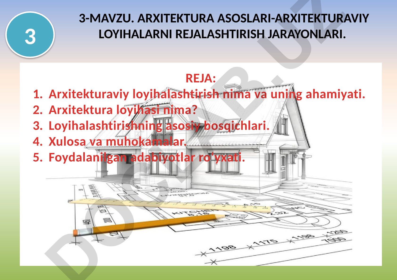 Arxitekturaviy loyihalarni rejalashtirish jarayonlari
