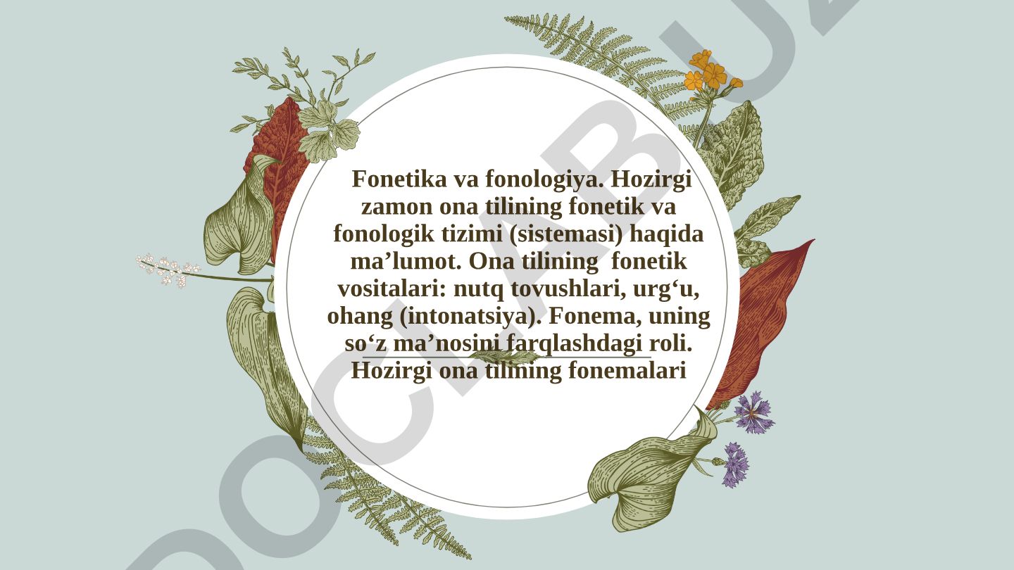 Fonetika va fonologiya: ona tilining fonetik va fonologik tizimi
