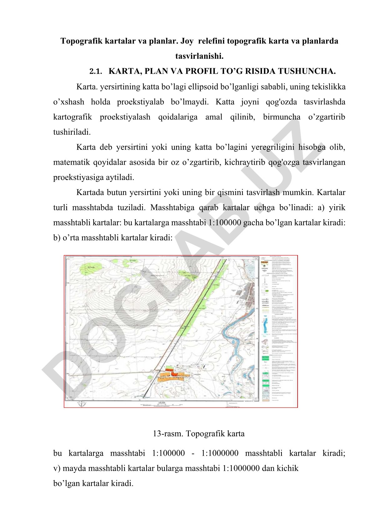 Topografik kartalar va planlar: tushuncha, turlari va tasvirlash usullari