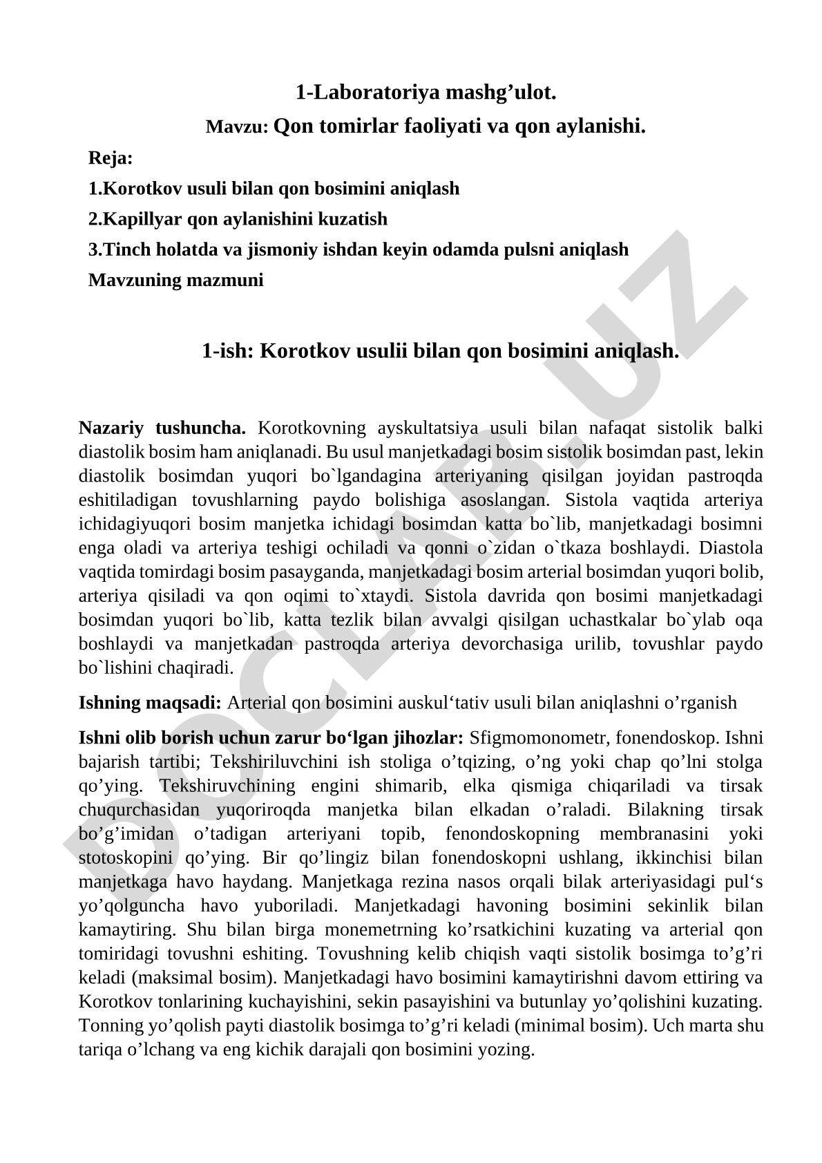 Qon tomirlar faoliyati va qon aylanishi
