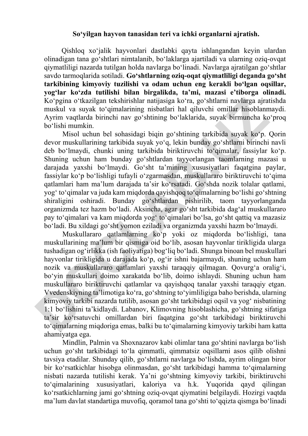 Qishloq xo'jalik hayvonlari go'shtlarini navlarga ajratish