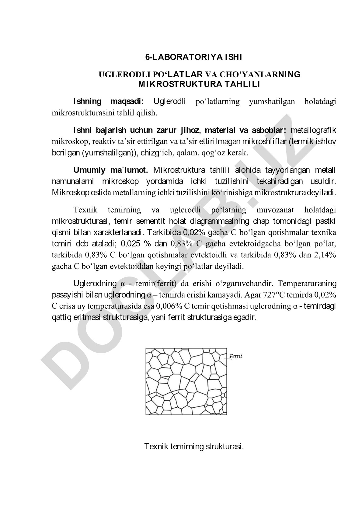 Uglerodli po'latlar va cho'yanlarning mikrostruktura tahlili