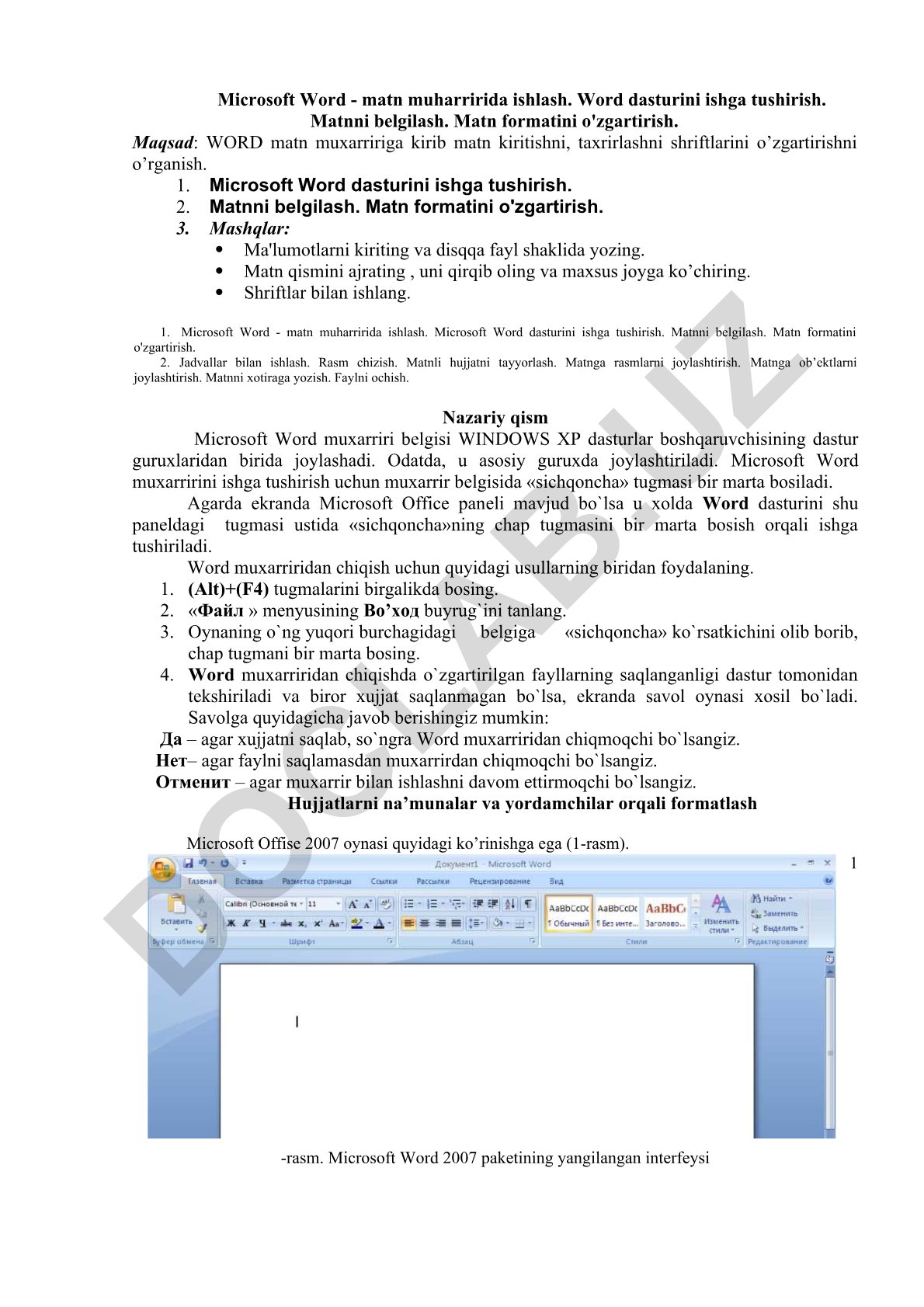 Microsoft Word matn muharririda ishlash