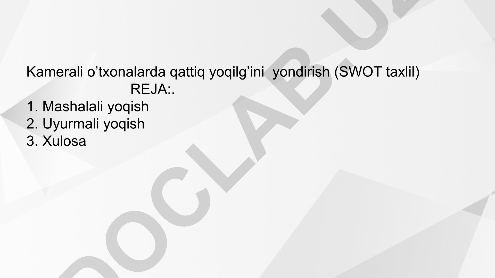 Kamerali o’txonalarda qattiq yoqilg’ini yondirish (SWOT taxlil)