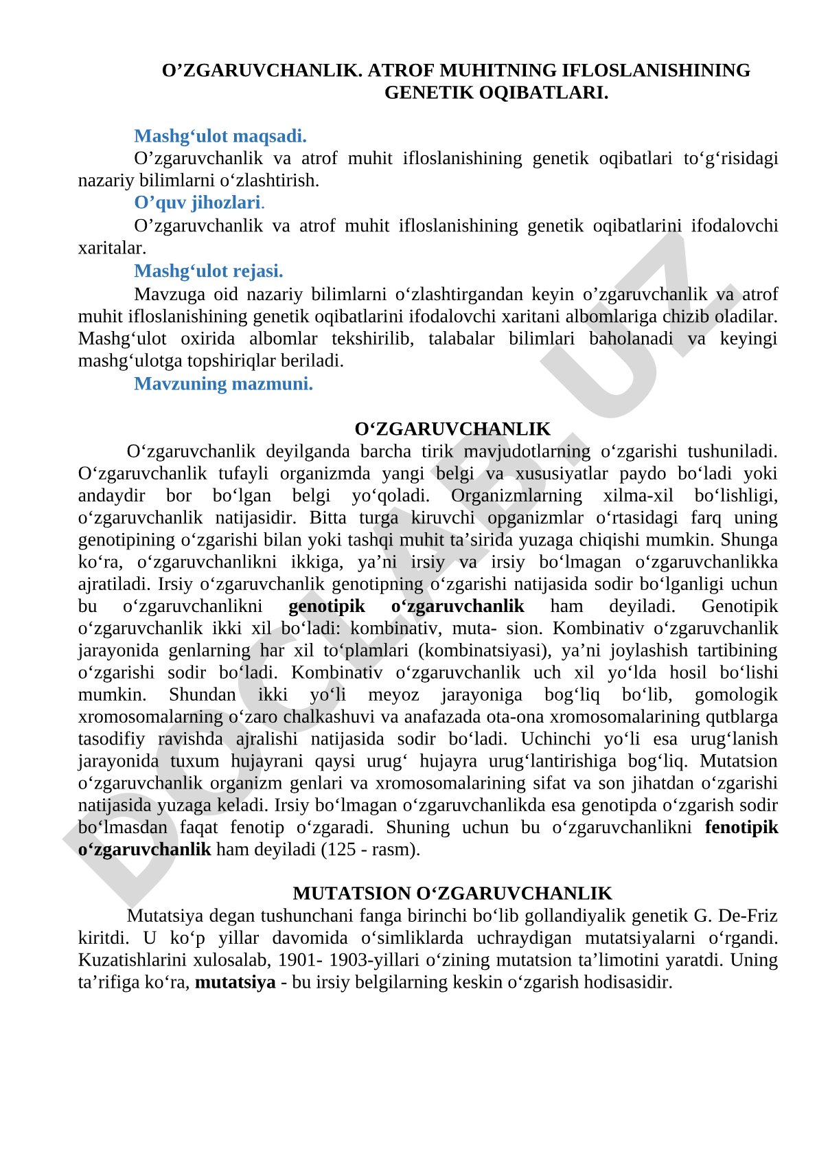 O'zgaruvchanlik va atrof muhit ifloslanishining genetik oqibatlari