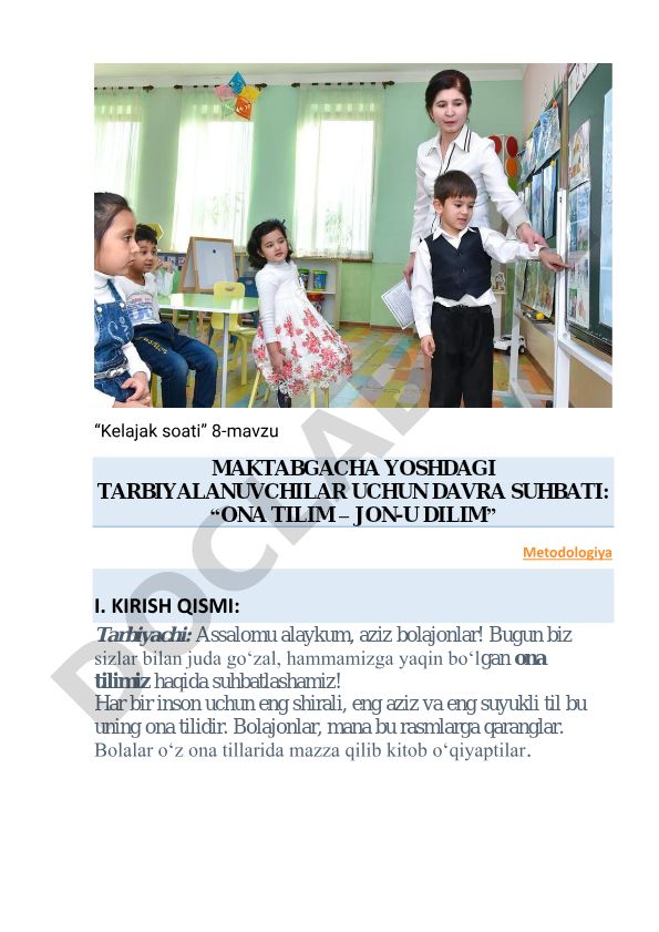 Maktabgacha yoshdagilar uchun ona tili haqida davra suhbati
