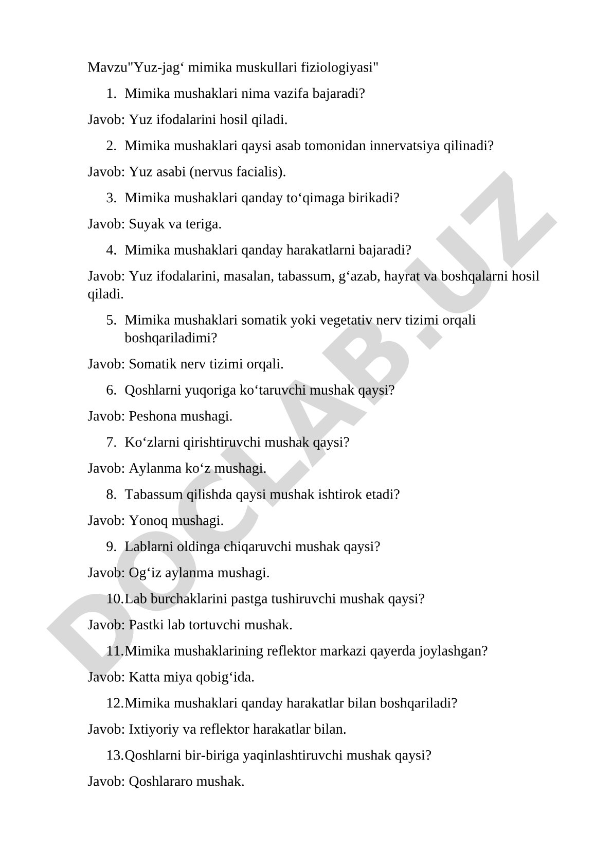 Yuz-jag‘ mimika muskullari fiziologiyasi