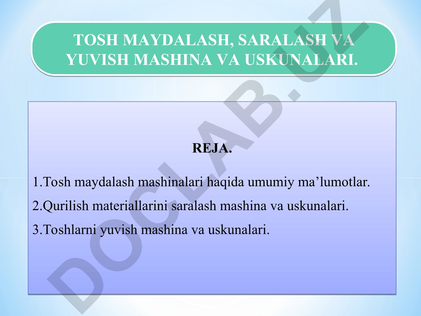 Tosh maydalash, saralash va yuvish mashina va uskunalari