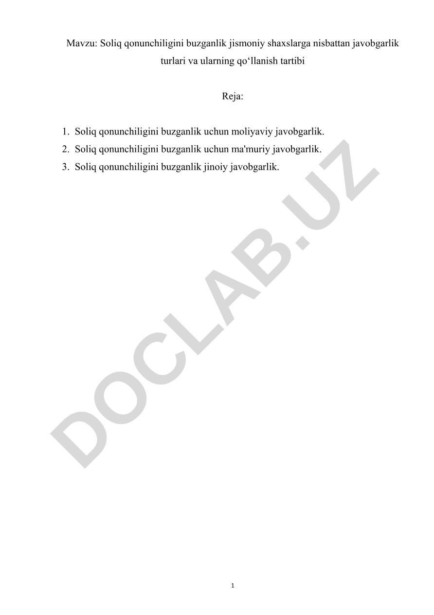 Soliq qonunchiligini buzganlik jismoniy shaxslarga nisbattan javobgarlik turlari va ularning qoʻllanish tartibi