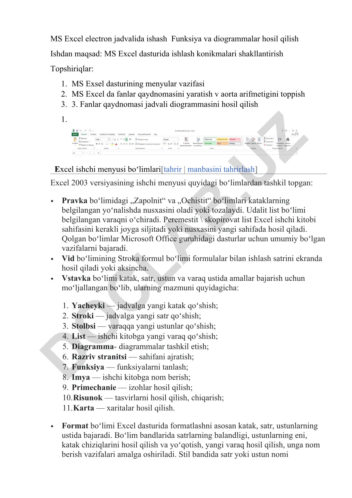 MS Excel dasturida ishlash va diagrammalar yaratish