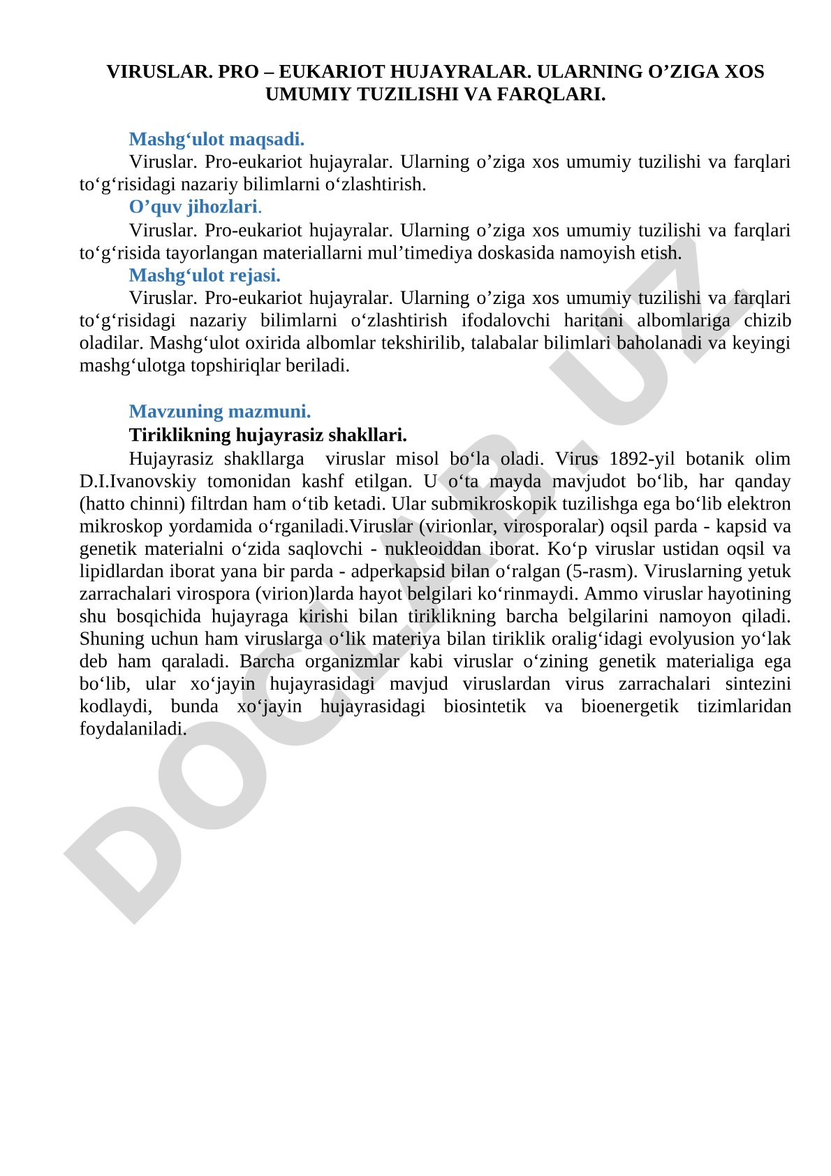 Viruslar va pro-eukariot hujayralarning tuzilishi va farqlari
