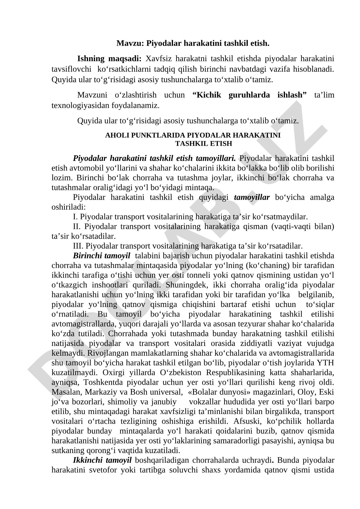 Piyodalar harakatini tashkil etish