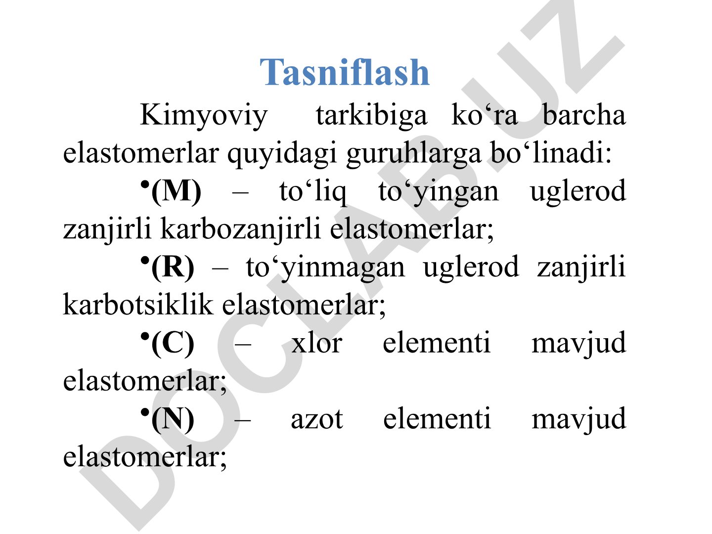 Elastomerlarning tasnifi va turlari