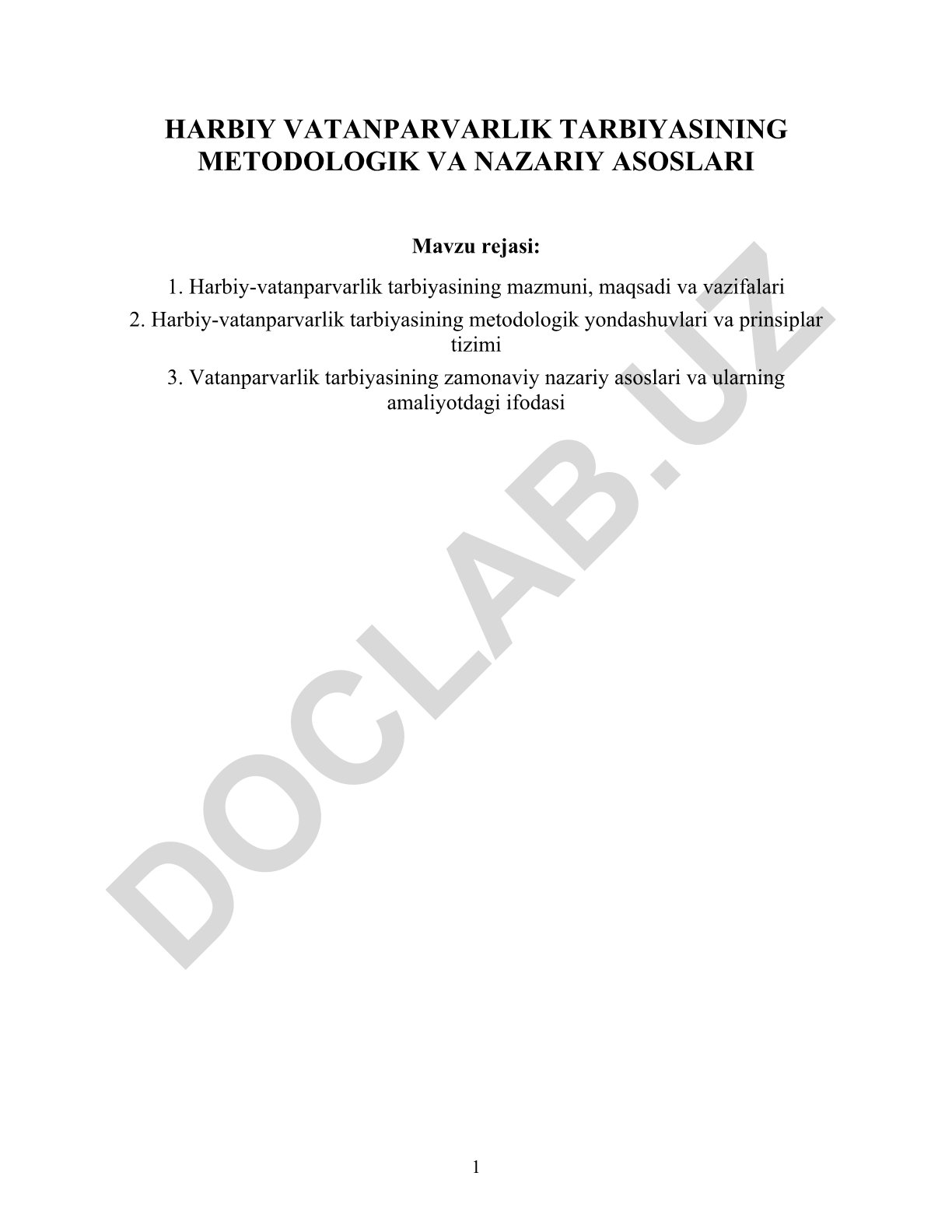 Harbiy vatanparvarlik tarbiyasining metodologik va nazariy asoslari