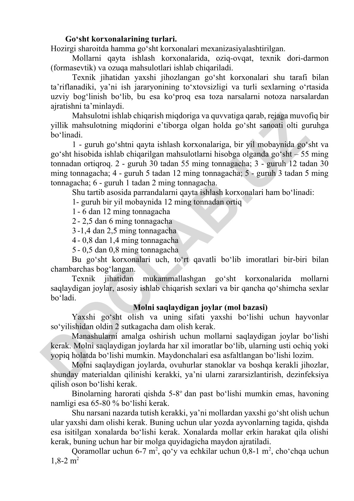 Go'sht korxonalarining turlari va tasnifi