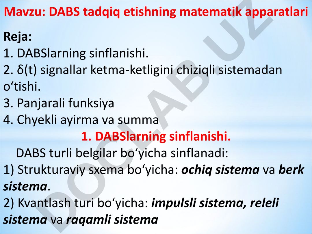 DABS tadqiq etishning matematik apparatlari