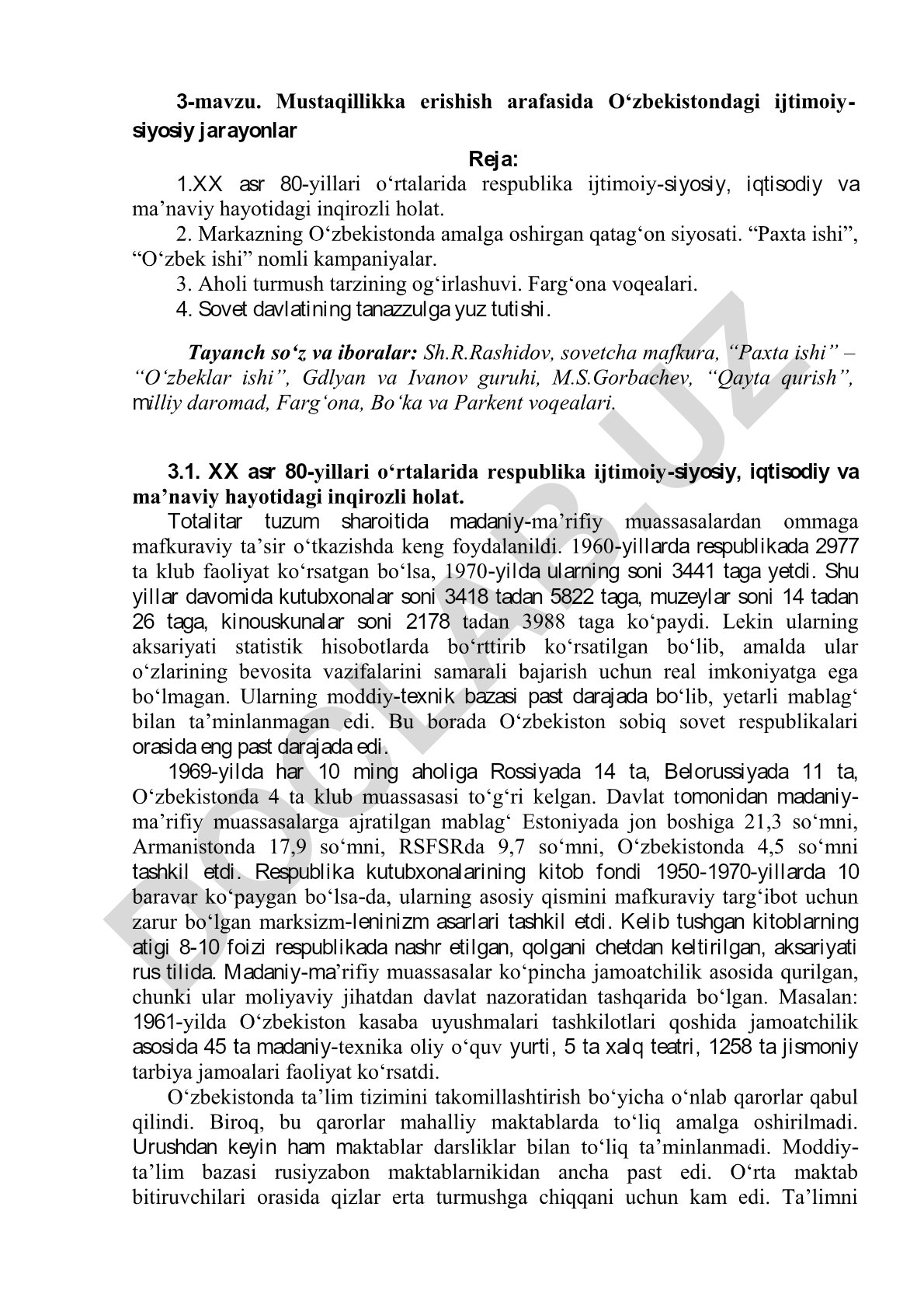 Mustaqillikka erishish arafasida O‘zbekistondagi ijtimoiy-siyosiy jarayonlar
