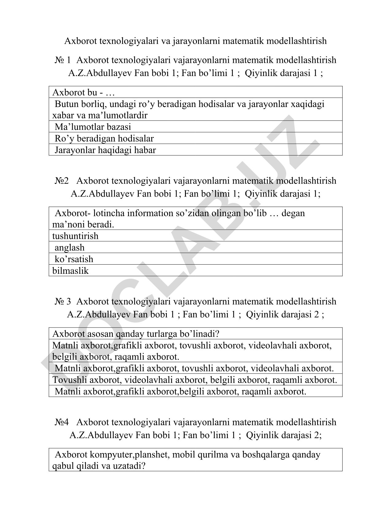 Axborot texnologiyalari va jarayonlarni matematik modellashtirish