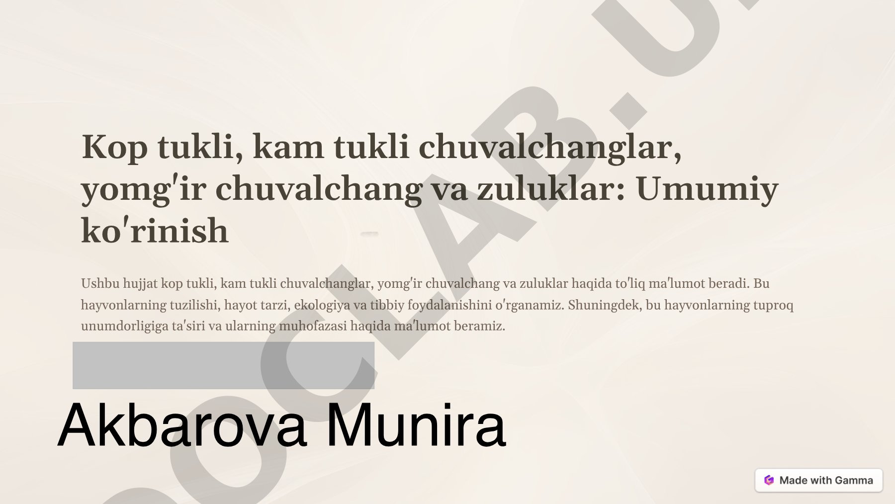 Kop tukli, kam tukli chuvalchanglar, yomg'ir chuvalchang va zuluklar