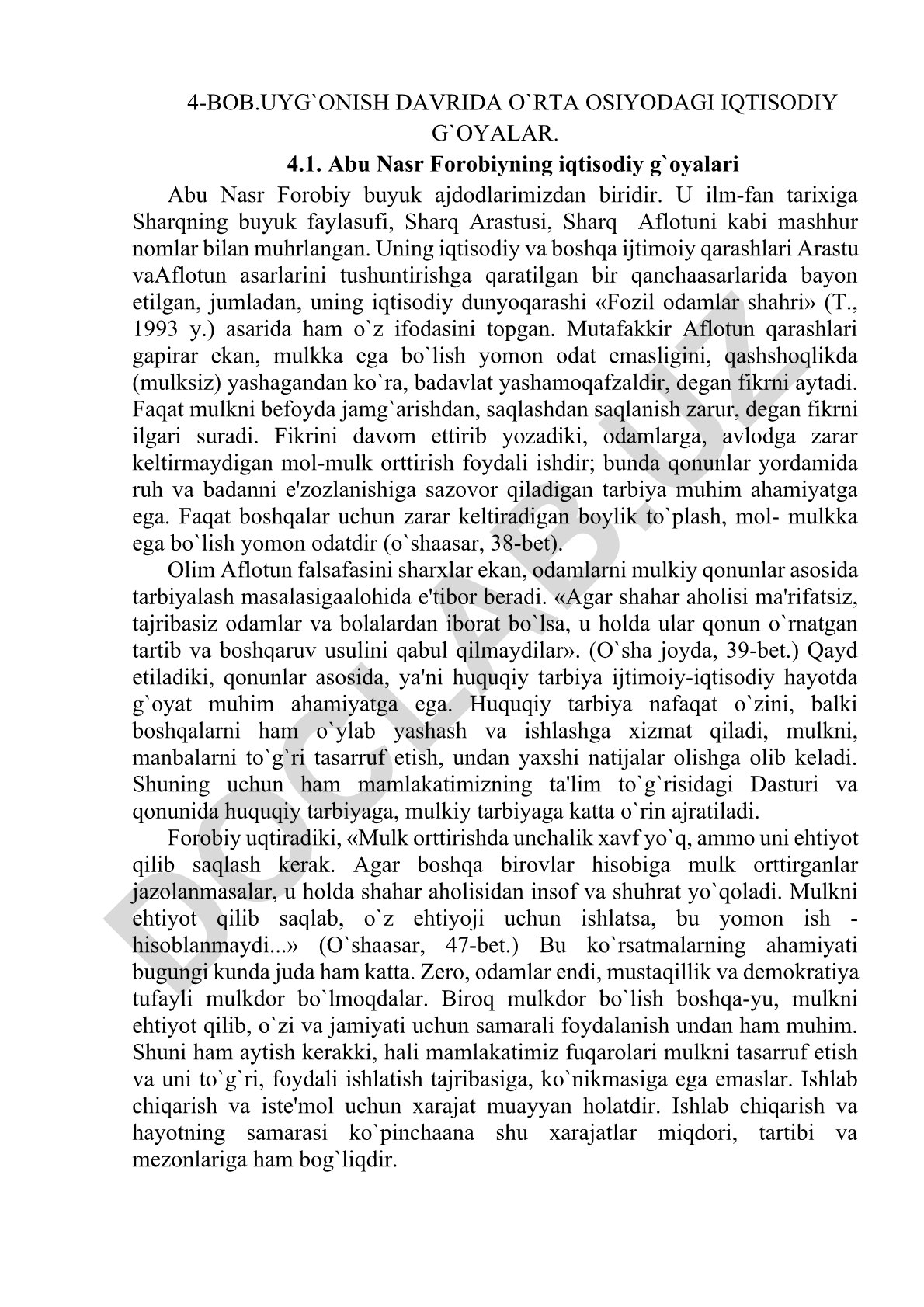 Abu Nasr Forobiyning iqtisodiy g'oyalari