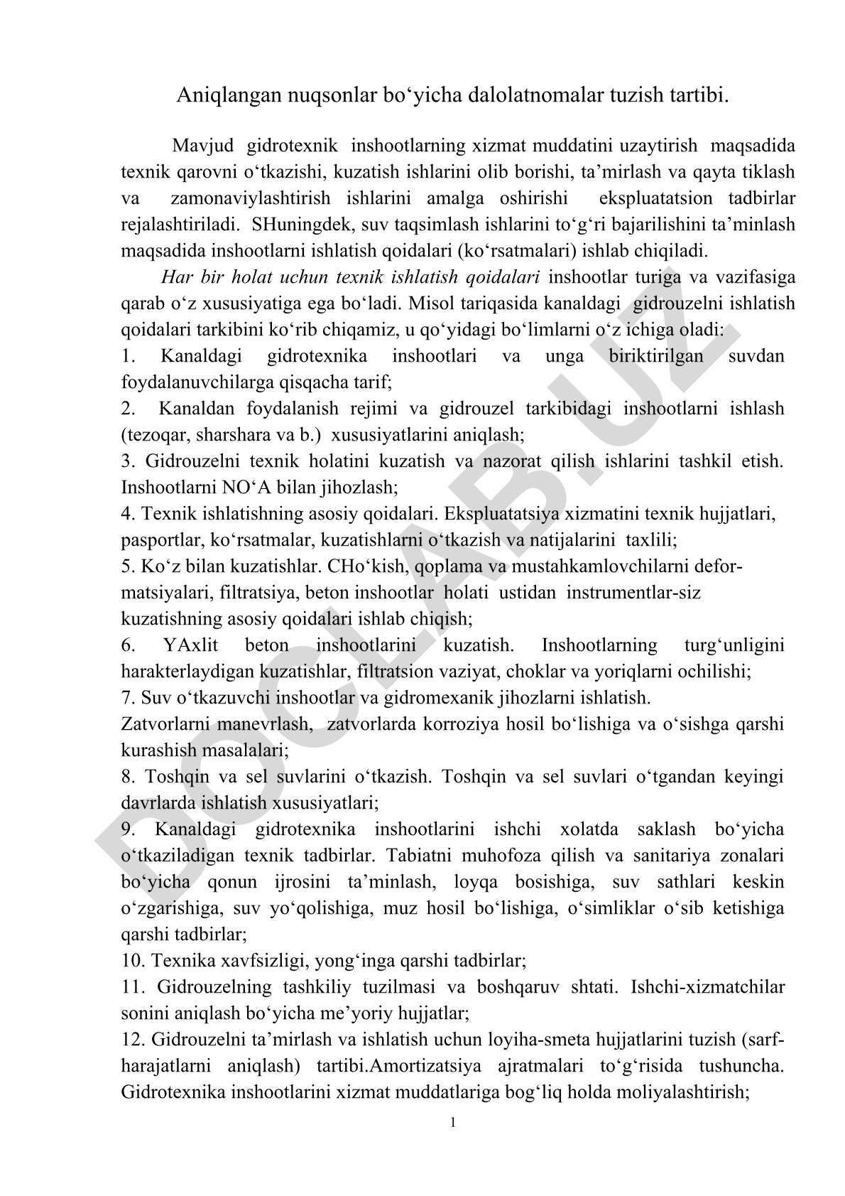 Gidrotexnik inshootlarni ekspluatatsiya qilish tartibi va qoidalari