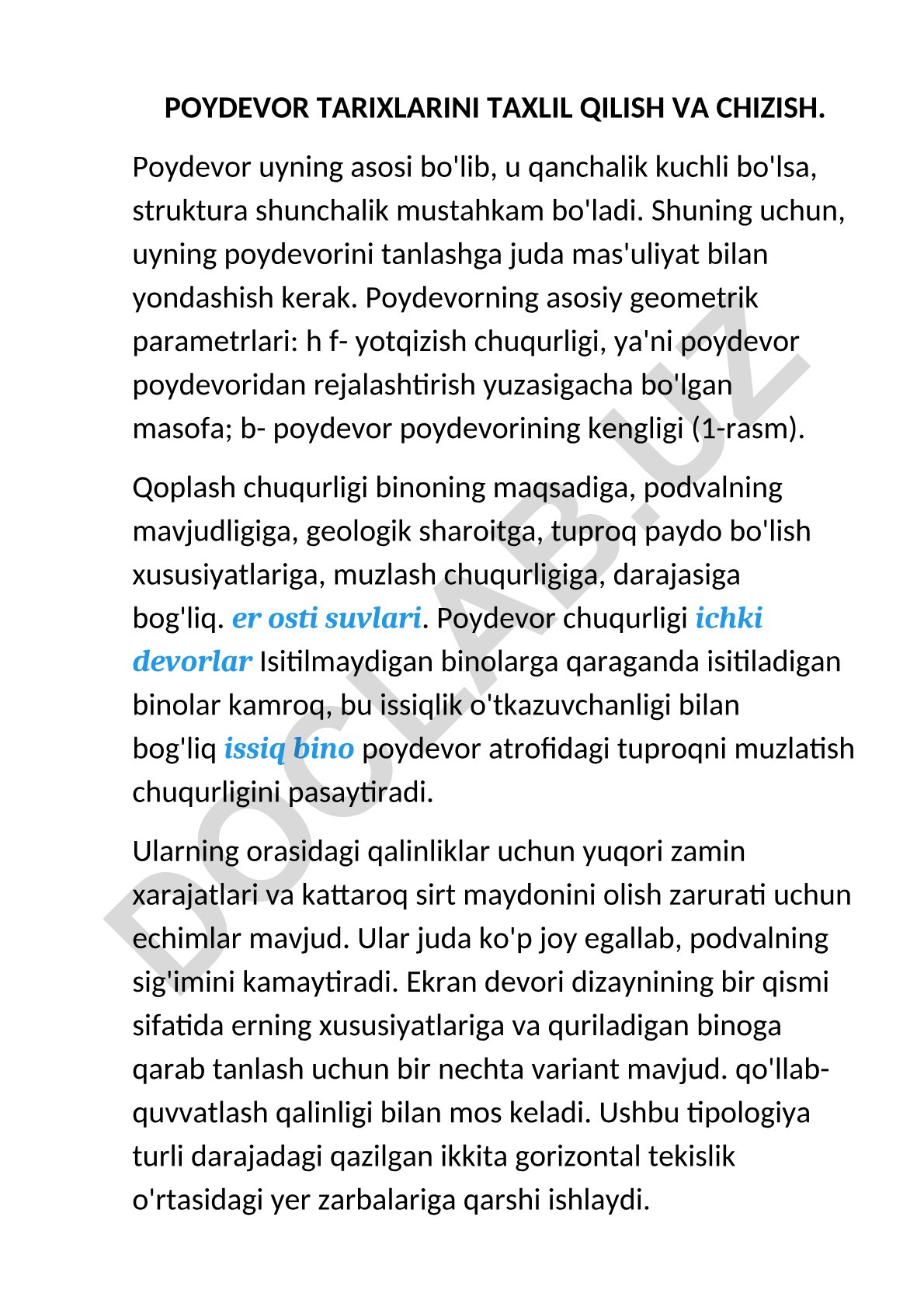 Poydevor tarixlarini tahli qilish va chizish