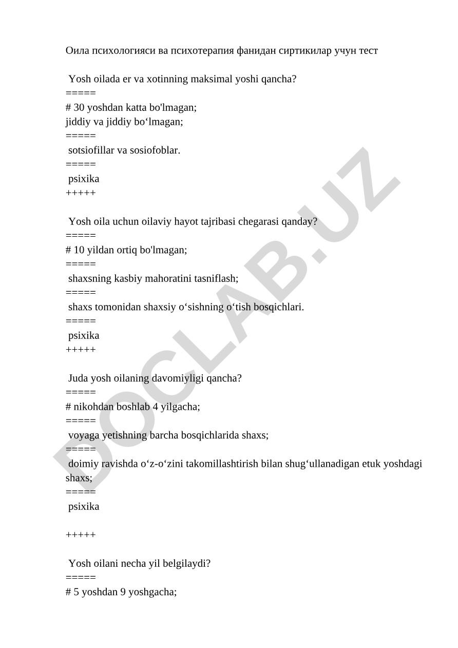 Yosh oila psixologiyasi va oilaviy hayot bosqichlari