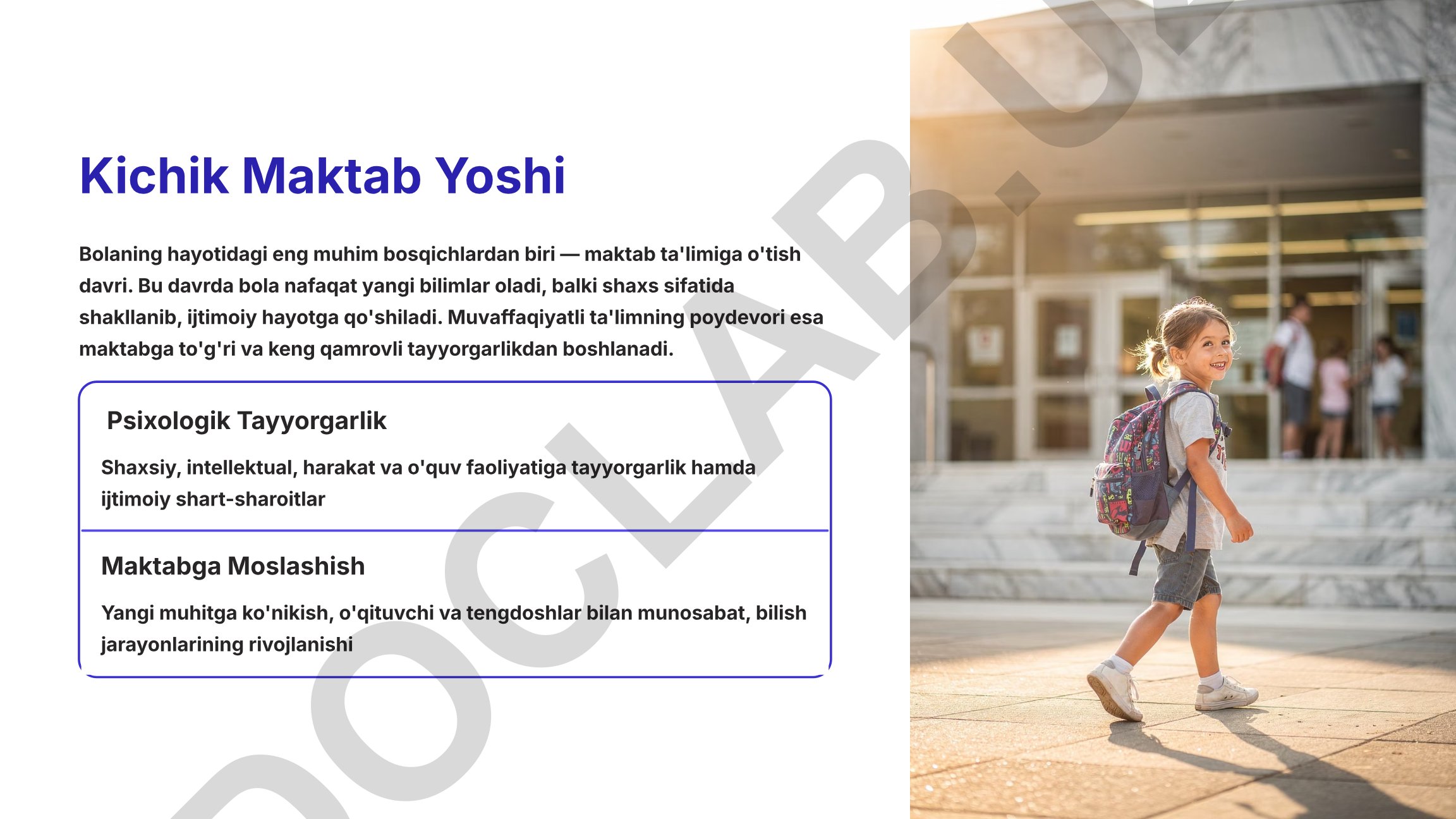 Kichik maktab yoshidagi bolalarning maktabga psixologik tayyorgarligi