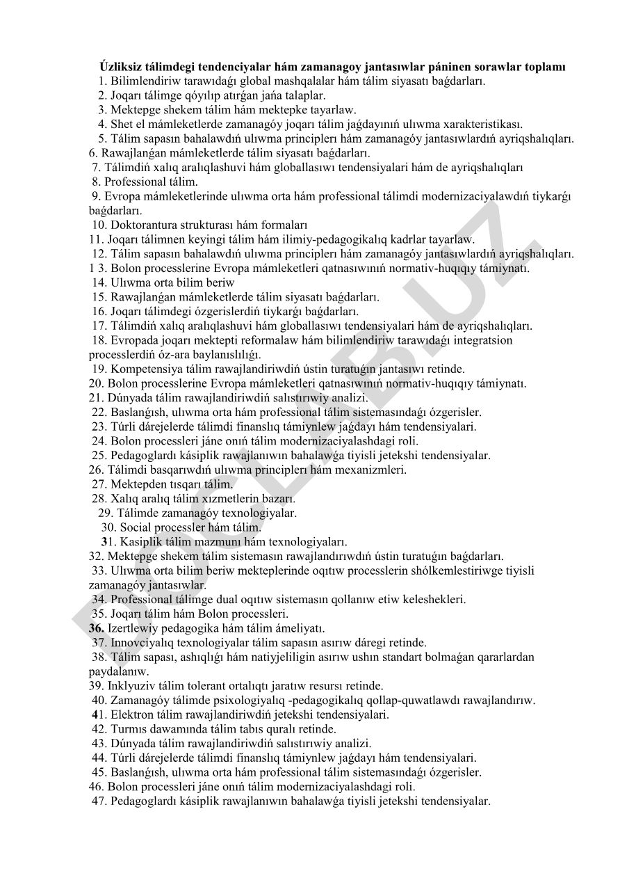 Úzliksiz tálimdegi tendenciyalar hám zamanagoy jantasıwlar