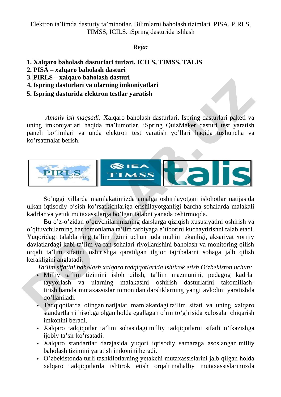 Elektron ta’limda dasturiy ta’minotlar va xalqaro baholash dasturlari