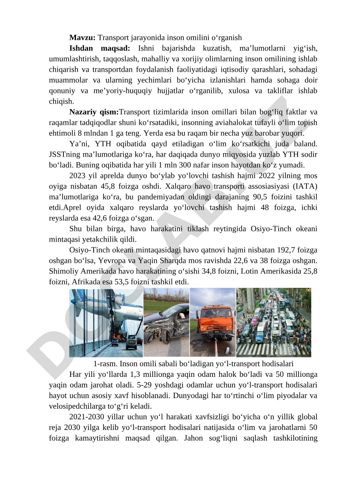 Transport jarayonida inson omilini o‘rganish