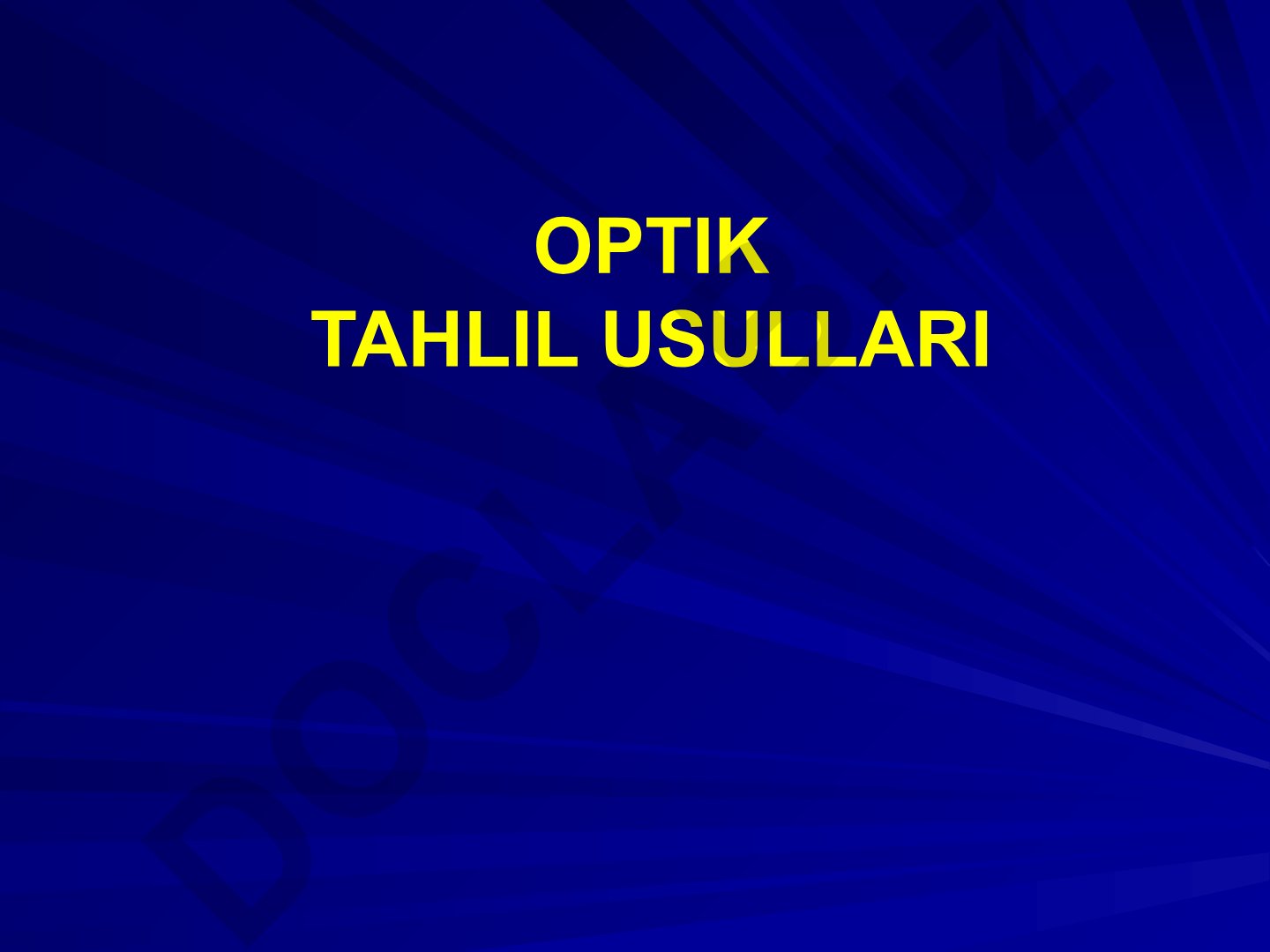 Optik tahlil usullari va ularning tasnifi
