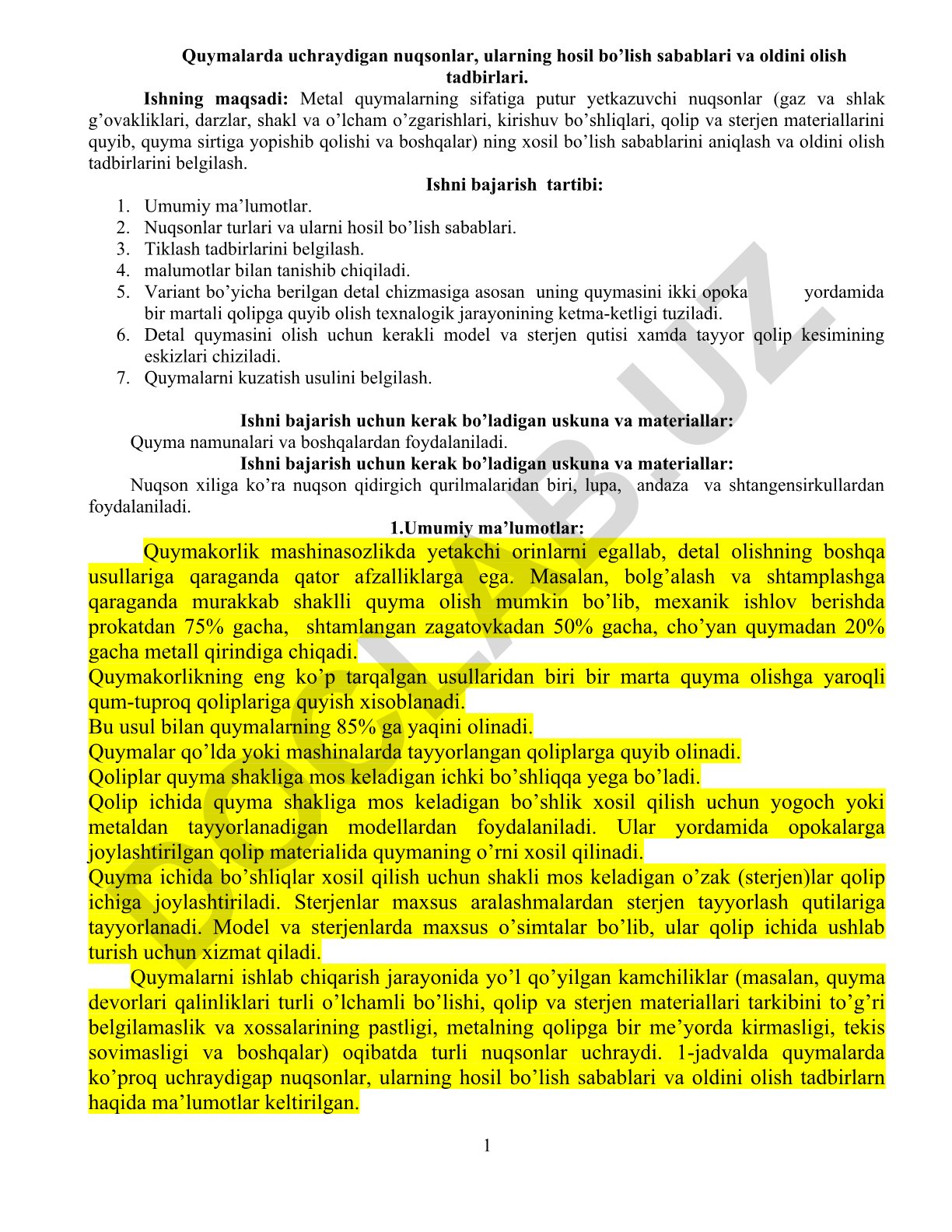 Metal quymalardagi nuqsonlar va ularning oldini olish