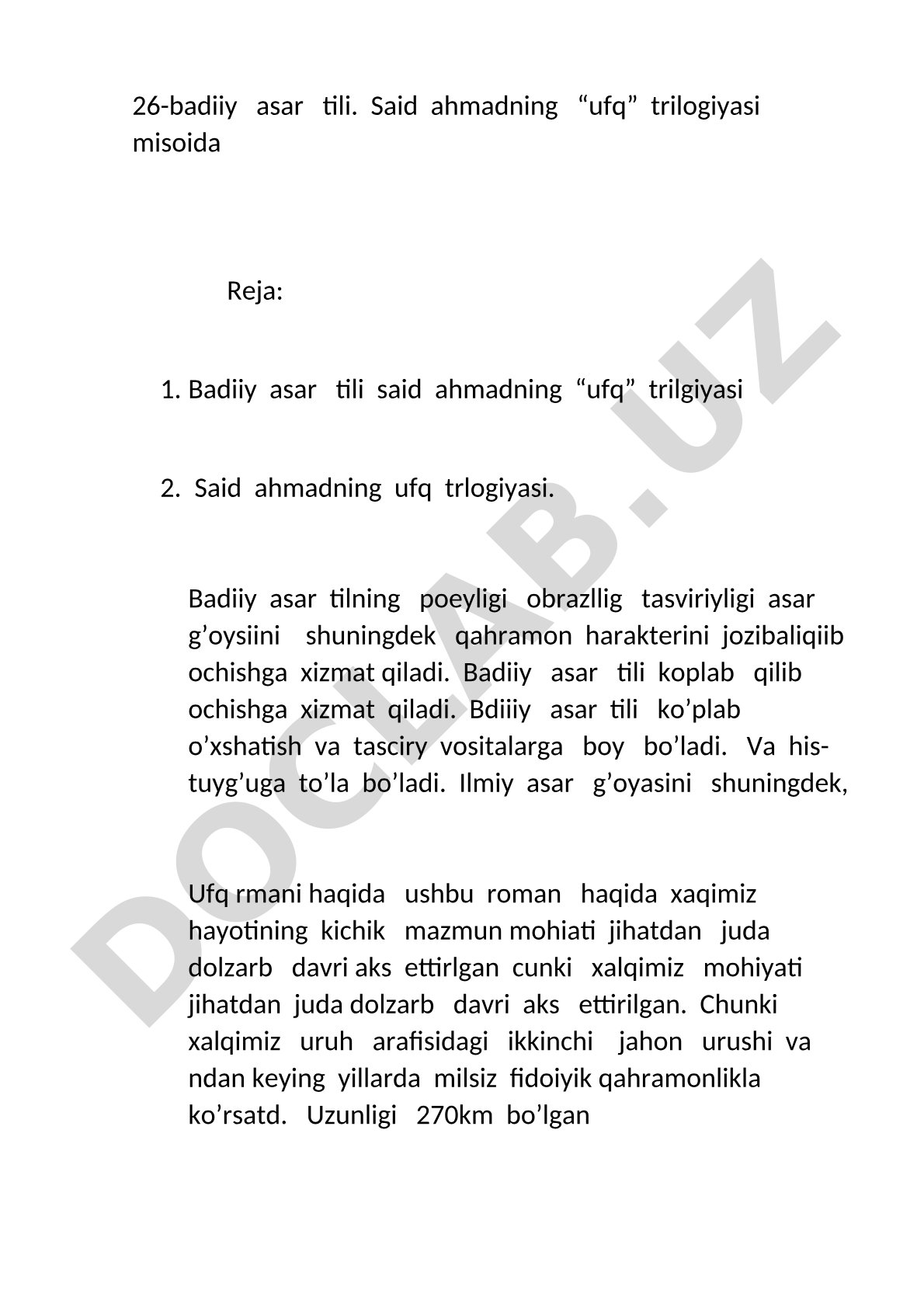 Said Ahmadning “Ufq” trilogiyasi misolida badiiy asar tili