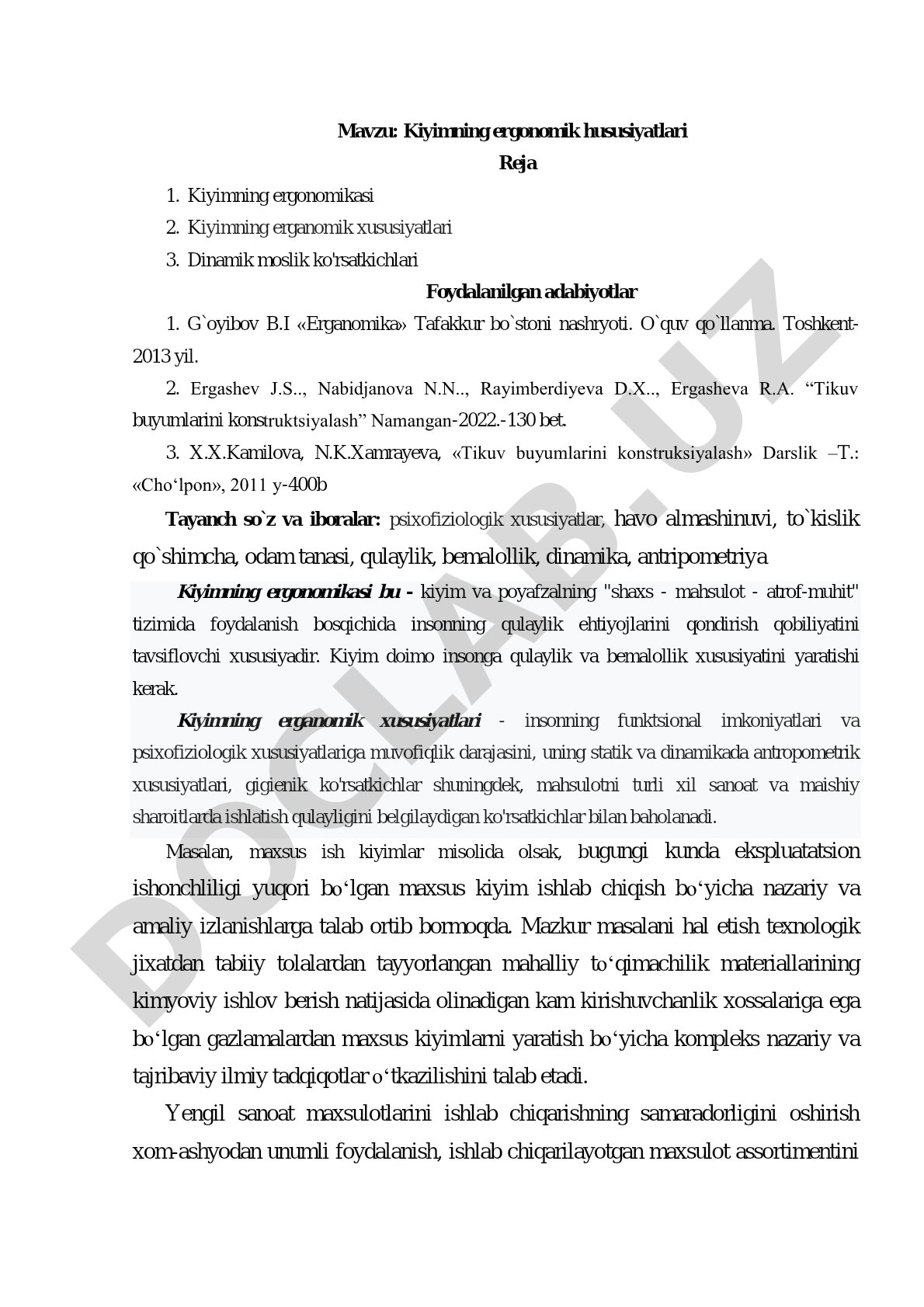 Kiyimning ergonomik hususiyatlari