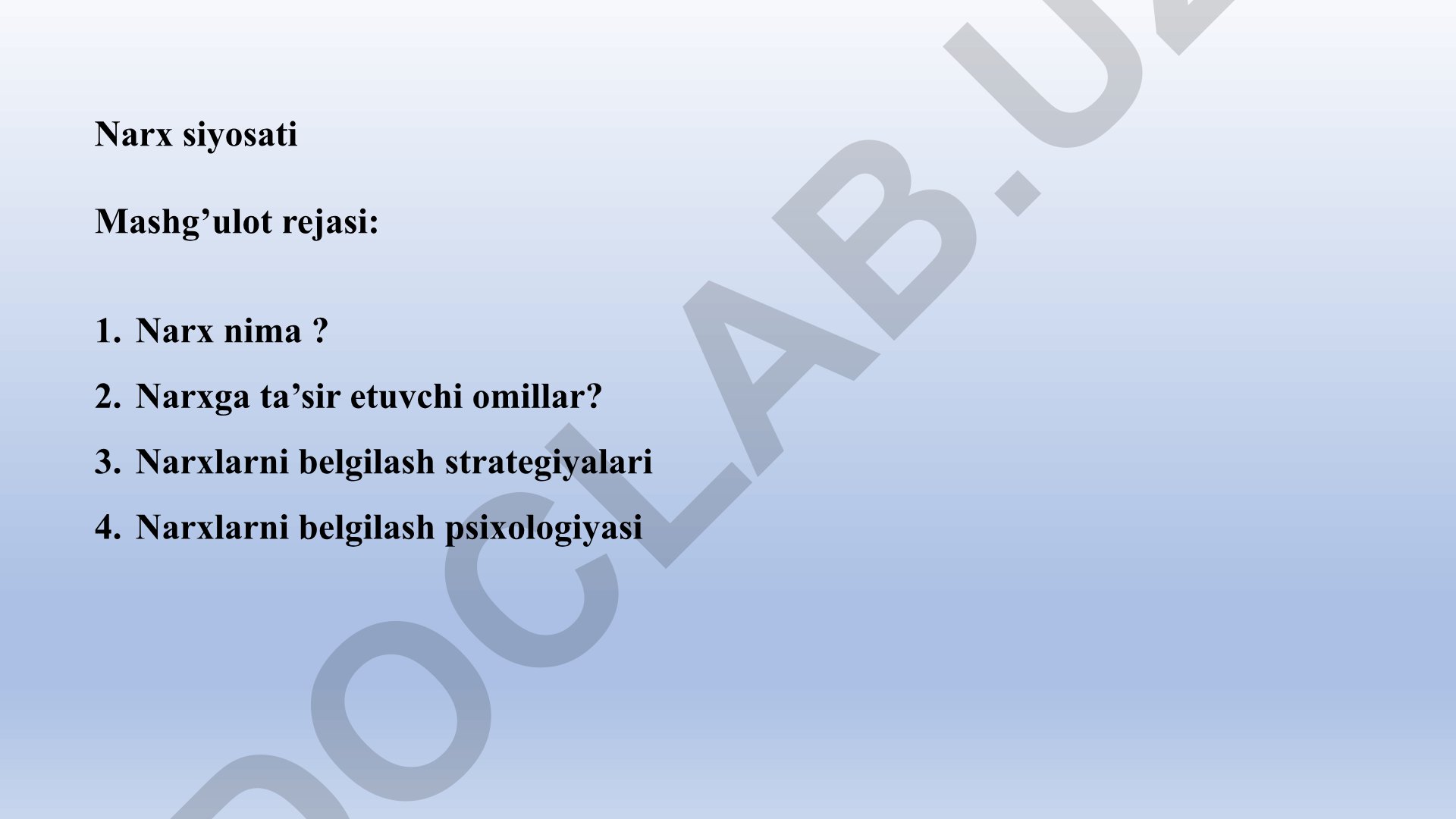 Narx siyosati va narxlarni belgilash strategiyalari