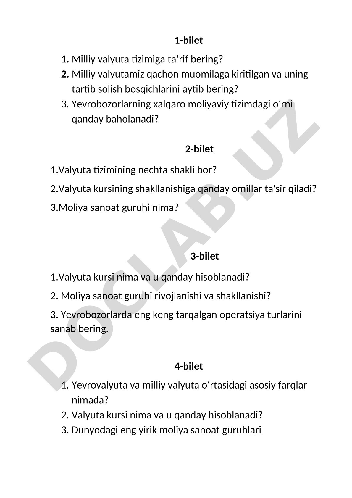 Milliy valyuta tizimi, valyuta kursi va yevrobozorlar