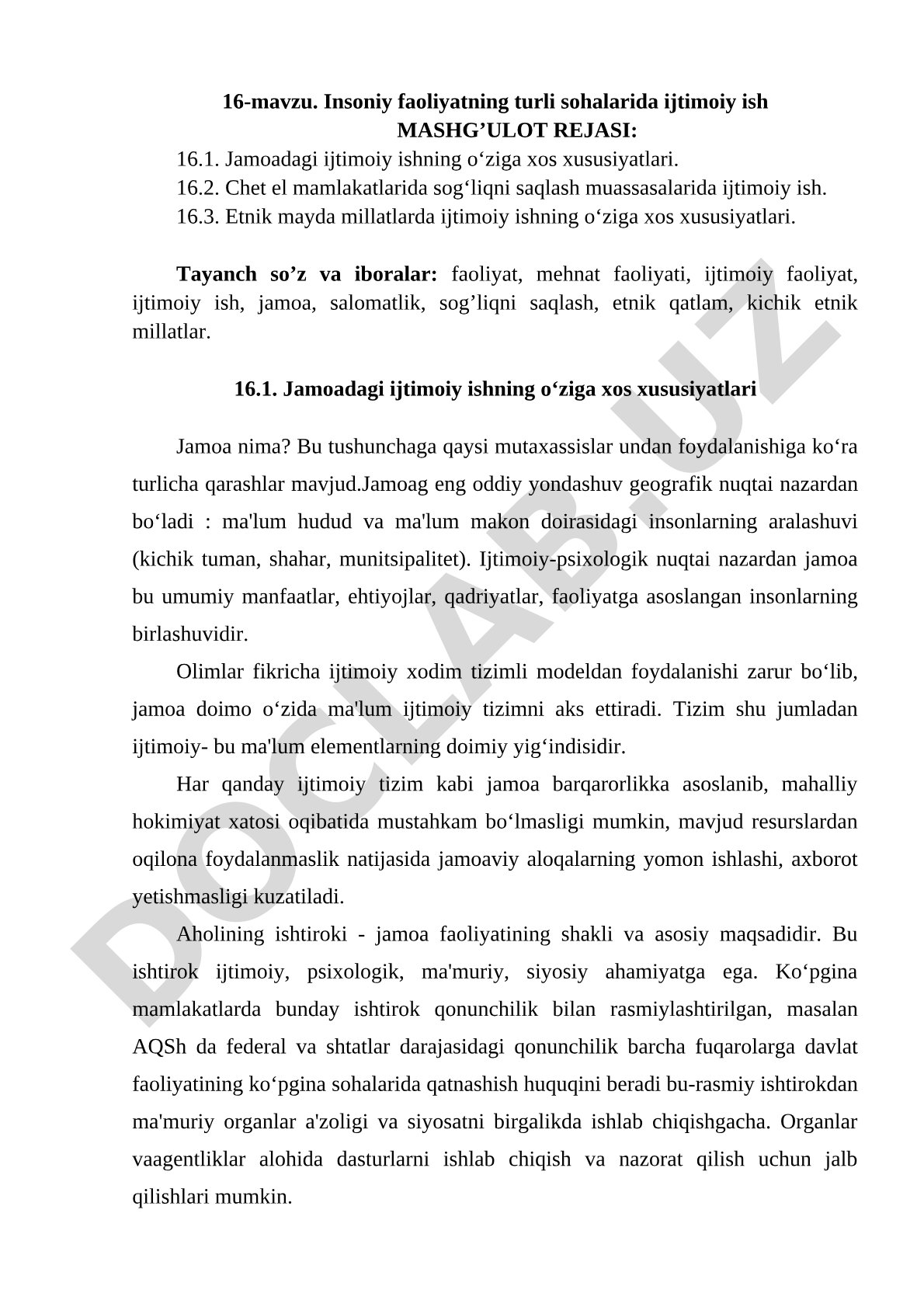 Insoniy faoliyatning turli sohalarida ijtimoiy ish