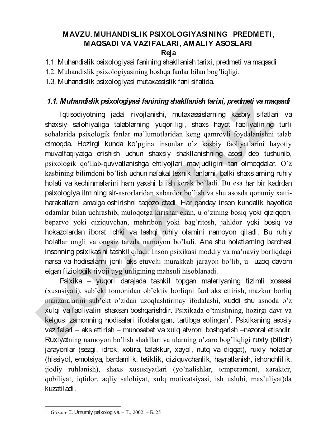 Muhandislik psixologiyasining predmeti, maqsadi va vazifalari, amaliy asoslari