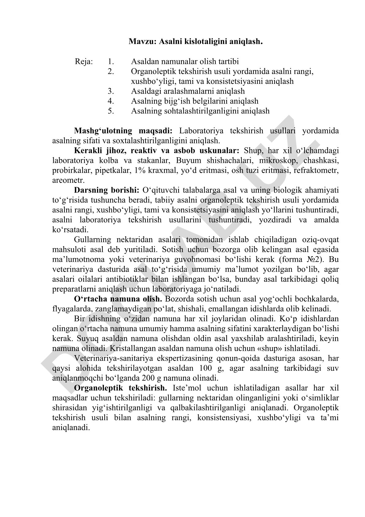 Asalni kislotaligini aniqlash